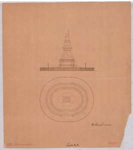 1823 Plein 1813: Monument in het Willemspark - ontwerp monument met hekwerk, 1863