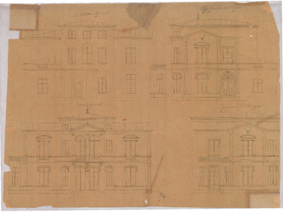 1832 Plein 1813: Villa in het Willemspark - voor-, achter- en zijgevels van ontwerp villa, 1860