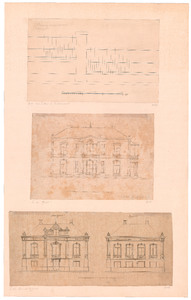 1833 Plein 1813: Villa in het Willemspark - drie gevelaanzichten van ontwerp villa, 1860