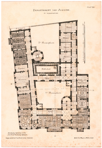 1877 Plein: Departement van Justitie - plattegrond eerste verdieping. plaat 11. uit: bouwkundig tijdschrift 3e deel. ...