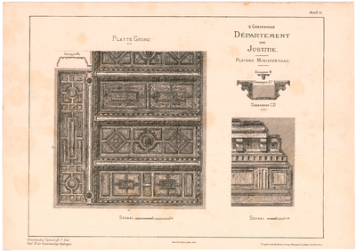 1879 Plein: Departement van Justitie - details van plafonds ministerraad. plaat 6. uit: bouwkundig tijdschrift 7e deel. ...