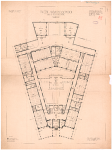 1942 De La Reyweg: Tweede Ambachtsschool - plattegrond begane grond. blad nr. 1. bestek nr. 34., 1919