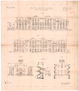 1945 De La Reyweg: Tweede Ambachtsschool - gevels en doorsnede. blad nr. 4. bestek nr. 34., 1919