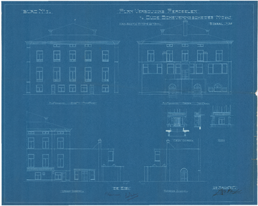 2033 Scheveningseweg 3 en 5: Dubbel woonhuis - gevels. plan voor verbouwing. blad nr. 3., 1915