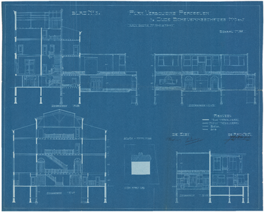 2034 Scheveningseweg 3 en 5: Dubbel woonhuis - doorsneden en situatie. plan voor verbouwing. blad nr. 5., 1915