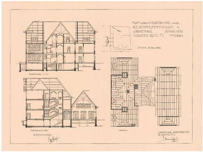 2042 R.J. Schimmelpennincklaan 4: Meisjesschool - doorsneden, kapplan en situatie, 1921