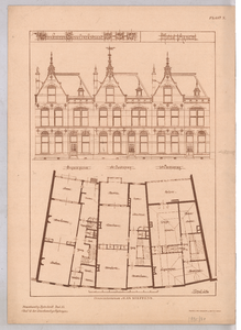 2140 Sweelinckstraat 23-25-27: Drie woonhuizen - motto arbeid. voorgevels en plattegronden, plaat 10. bouwondernemer ...