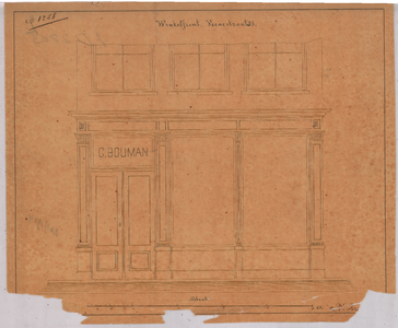 2203 Venestraat 35: Winkel C. Bouman - voorpui., 1880-1900
