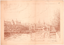 2236 Binnenhof: Parlementsgebouw - gevelaanzicht vanaf de lange vijverberg. bebouwing over de grootste lengte op het ...