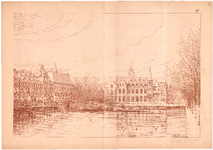 2237 Binnenhof: Parlementsgebouw - gevelaanzicht vanaf de lange vijverberg. bebouwing over de kleinste lengte op het ...