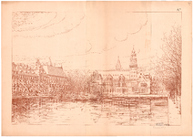 2238 Binnenhof: Parlementsgebouw - gevelaanzicht vanaf de lange vijverberg. bebouwing variant op a a 3. op het plan van ...