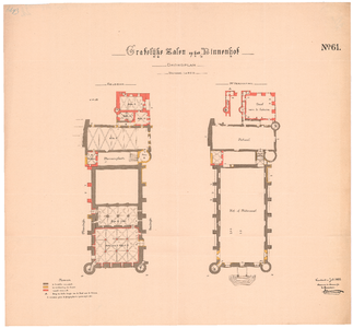 232 Binnenhof: Ridderzaal - grondplan. plattegr. ridderzaal, rolzaal enz. tek. nr. 61. toestand van de grafelijke ...