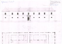 2407 Zuidwal: Burgergasthuis - kopie uit archief Burgergasthuis inv.nr. 1: gevel. dit plan is niet uitgevoerd, 1823