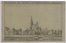 2434 Wassenaarseweg 53: kerk van Sint Paschalis Babylon - gevels van de kerk in perspectief., 1916
