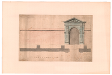 2484 onbekend: muur met poort met het wapen van Den Haag, ingekleurd., 1750-1800