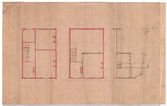 2487 onbekend: plattegronden en doorsnede voor de verbouwing van een huis, 1800-1850