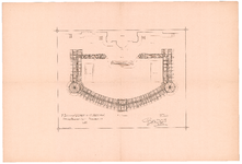 2551 Gevers Deynootplein: Kurhaus - plattegrond eerste verdieping. 1e ontwerp voor uitbreiding Kurhaus, 1893