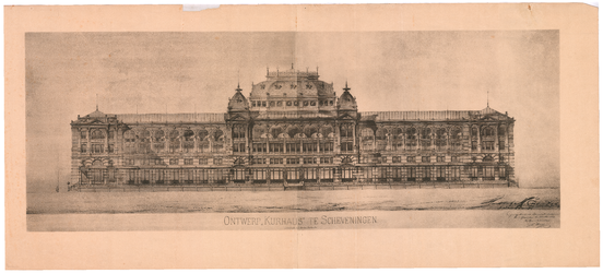 2555 Gevers Deynootplein: Kurhaus - gevel. ontwerp Kurhaus. lichtdruk van J. Schober, 1884
