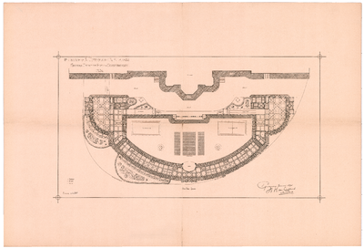 2557 Gevers Deynootplein: Kurhaus - plattegrond begane grond. 2e ontwerp voor uitbreiding Kurhaus., 1894