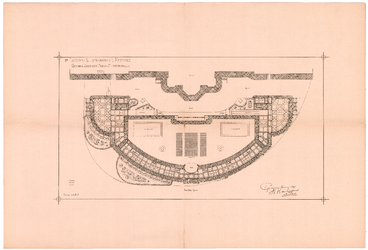 2557 Gevers Deynootplein: Kurhaus - plattegrond begane grond. 2e ontwerp voor uitbreiding Kurhaus. , 1894
