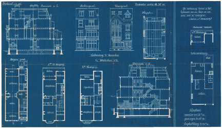 2558 Statenlaan 9: Herenhuis - gevels, plattegronden, doorsneden, kapplan, 1910