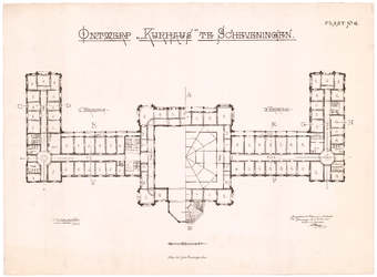 2559 Gevers Deynootplein: Kurhaus - plattegrond eerste verdieping. plaat 6. litho gebroeders Reimeringer, Amsterdam., 1884