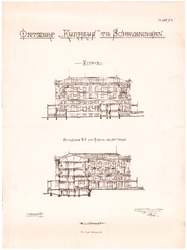 2560 Gevers Deynootplein: Kurhaus - zijgevel en doorsnede. plaat 7. litho gebroeders Reimeringer, Amsterdam., 1884