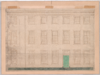 2578 Onbekend: gevel van een gebouw van drie verdiepingen met lijstgevel en zeven vensterassen, 1750-1800