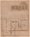 2583 Onbekend: plattegrond en gevel van een gebouw met eetzaal, bakkerij, binnenplaats, grote keuken en morskeuken, 1750-1800
