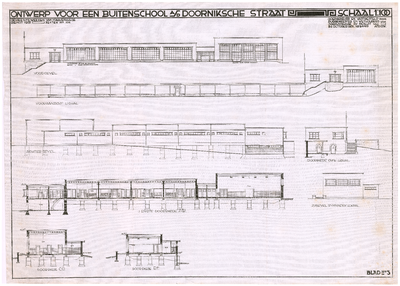 489 Doorniksestraat: Buitenschool - gevels en doorsneden. bestek nr. 164. blad nr. 3., 1931
