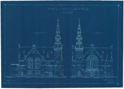509 Duinstraat: Nieuwe Kerk - voor- en zijgevel, 1892