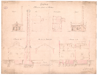 571 Gaslaan: Gasfabriek - machinegebouw en ketelhuis in voorbereiding. gevels, doorsneden, kapplan en funderingen. ...