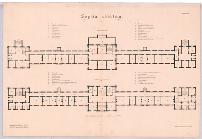695 Gevers Deynootweg: Sophia Stichting - souterrain en begane grond. plaat 1 en 2. fotolitho Wegner & Mottu., 1890-1910