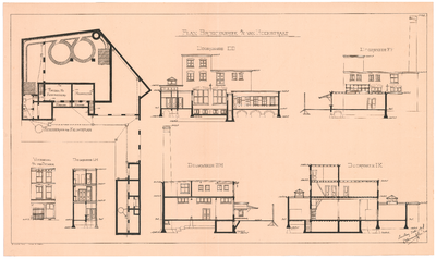 701 Van Goghstraat: Broodfabriek - plan voor de bouw van een broodfabriek. gevels, doorsneden en plattegrond. fotolitho ...