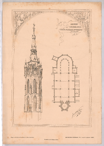 777 Groenmarkt: Grote Kerk - ontwerp van een spits. uit: Bouwkundig weekblad nr. 2 van 10 januari 1891. fotolitho door ...