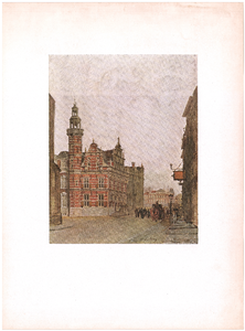 809 Groenmarkt: Stadhuis - stadhuis in perspectief. reproductie naar een aquarel, 1890-1910