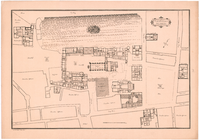 824 Binnenhof: Parlement - plattegrond en situatie van de omgeving. fotolitho Wegner & Mottu, Amsterdam., 1890-1910