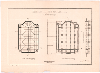 860 Hoefkade: Zuiderkerk - plan van fundering en bekapping. fotolitho gebrs. Reimeringer, Amsterdam., 1886