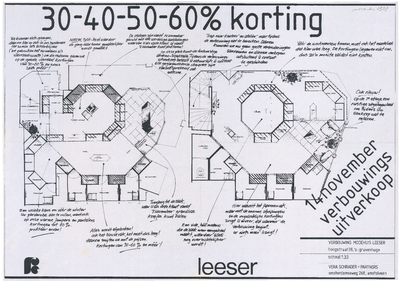 923 Hoogstraat 38: Modehuis Leeser - plattegrond van de winkel. plan voor verbouwing van de winkel van modehuis Leeser. ...