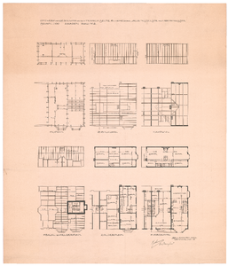 975 Jacob Mosselstraat: Huizen - gevels, plattegronden, balklagen, kapplan en heiplan. blad nr. 2, 1916