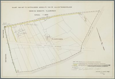  Kaart van het te ontpolderen gedeelte van de Aalkeet Binnenpolder onder de gemeente Vlaardingen Maasland en Maassluis