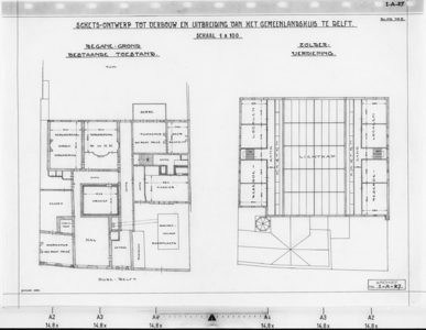 I-A-27 Schetsontwerp tot verbouwing en uitbreiding. Begane grond, 1e verdieping en zolderverdieping : Gemeenlandshuis ...