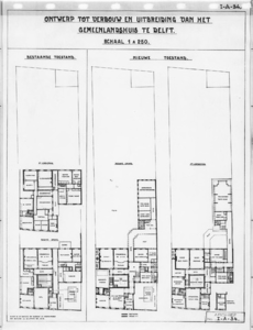 I-A-34 Plattegronden bestaande en nieuwe toestand. Begane grond en 1e verdieping. Verkleinde tekening van I-A-33 : ...