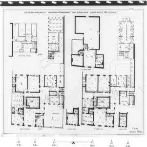I-A-44 Plattegrond verlichting. Begane grond, 1e verdieping en zolderverdieping : Gemeenlandshuis te Delft