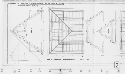 I-A1-5-2 dl.2 Detailtekening doorsnede kap secretarie-gebouw van blad 33 : kapconstructies