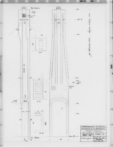 I-E-65 Constructie schoorsteen. Doorsneden en details. Bestek 412. Dijkmaterialenloods bij Oranjebinnensluis, 's-Gravenzande