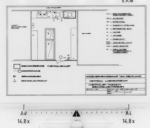I-F-12a Indeling magazijn chemicalien. Brandblusvoorzieningen : centraal laboratorium aan de Broekmolenweg, Rijswijk