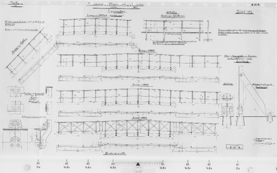 II-II-5 Detailtekening leuningen bruggen 2, 3, 4, 5 en 6. Aanzichten en doorsneden. Blad 6 : bruggen over het ...