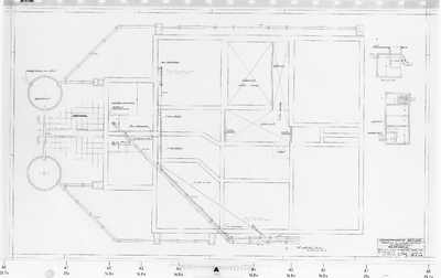 III-I-29 Rioleringsplan voor de voormalige sluiswachterswoning. Bovenaanzichten en doorsneden. Met doorsnede van een ...