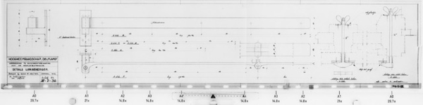 III-I-30 Smeedwerk luikgehengen van de voormalige sluiswachterswoning. Details. Aanzichten en doorsneden. Bestek 328 : ...